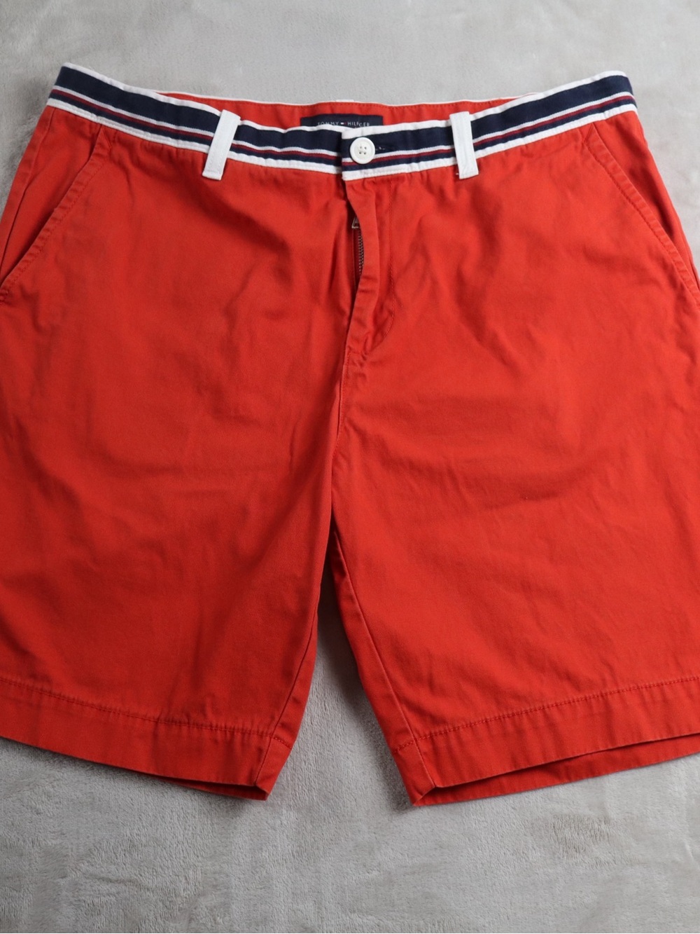 Tommy Hilfiger Orange red Flat Front Chino Shorts with Striped Waistband Accent